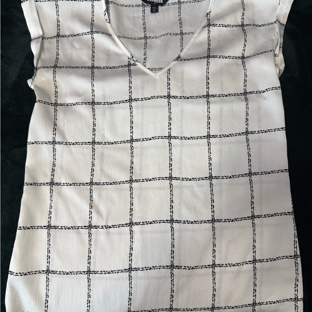 Express White and Black Grid Blouse